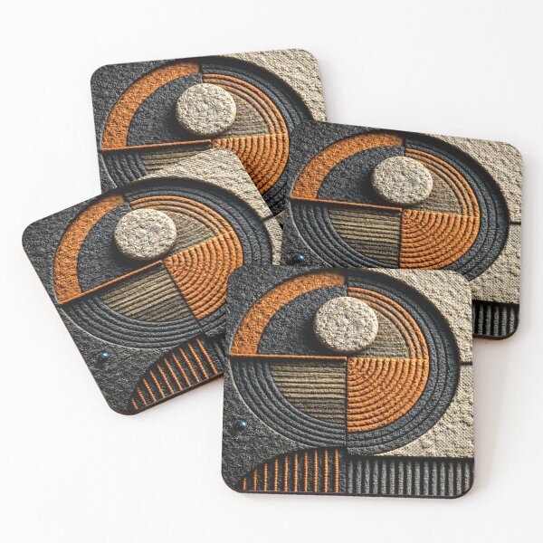 Item preview, Textured Geometric Circle in Black and Burnt Orange – Modern Abstract 3D Art Print designed and sold by Kaleidoscope Print.