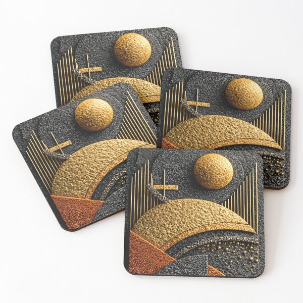 Item preview, Golden Sun Over Textured Hills – Luxury Black and Gold Geometric Abstract Art Print designed and sold by Kaleidoscope Print.