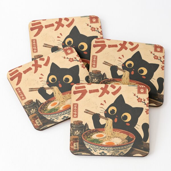 Item preview, Black Cat Eating Ramen  designed and sold by PurrfectHome.