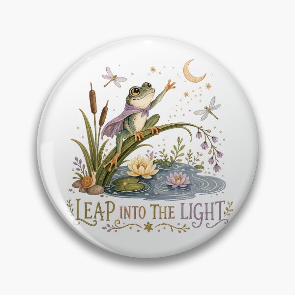 Item preview, Leap Into the Light Frog Crescent Moon Pond Cottagecore Art Design designed and sold by inkoutninja.