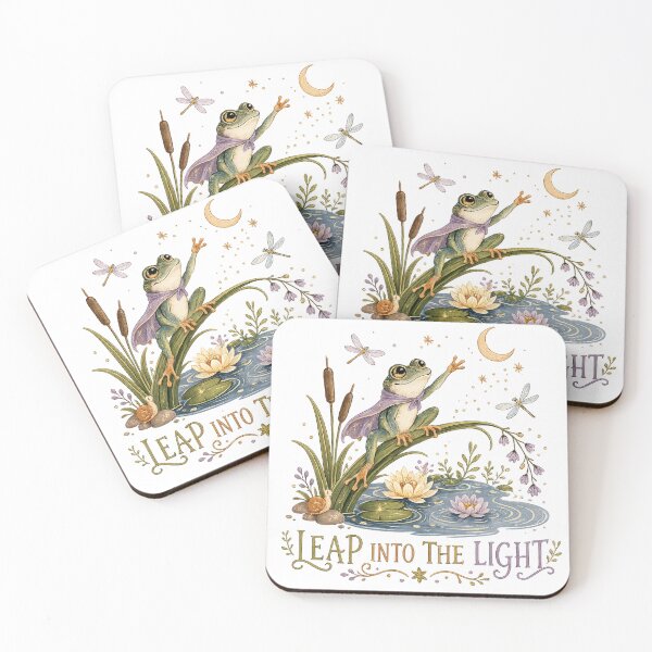Item preview, Leap Into the Light Frog Crescent Moon Pond Cottagecore Art Design designed and sold by inkoutninja.