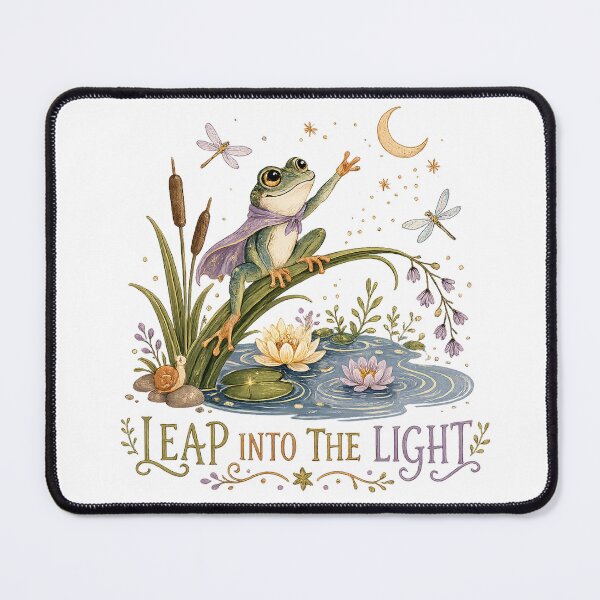 Item preview, Leap Into the Light Frog Crescent Moon Pond Cottagecore Art Design designed and sold by inkoutninja.