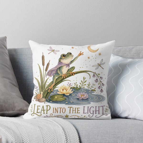 Item preview, Leap Into the Light Frog Crescent Moon Pond Cottagecore Art Design designed and sold by inkoutninja.