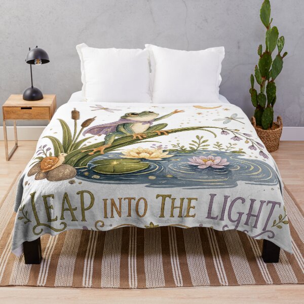 Item preview, Leap Into the Light Frog Crescent Moon Pond Cottagecore Art Design designed and sold by inkoutninja.
