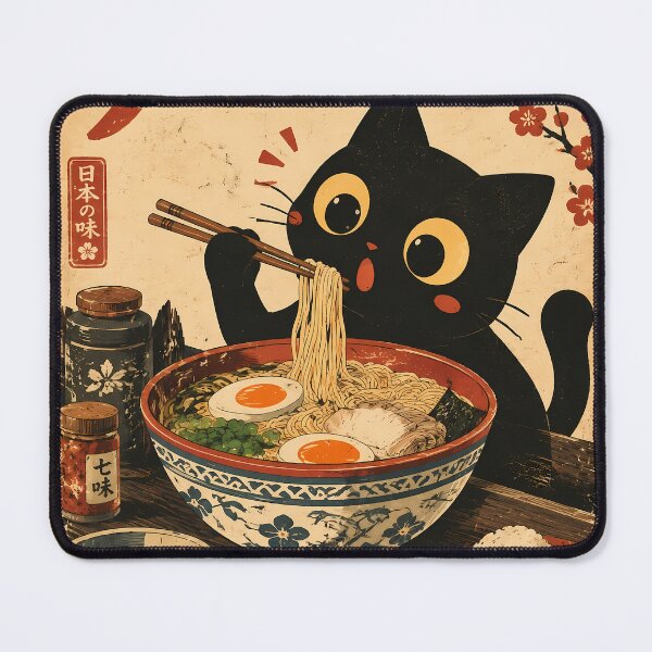 Item preview, Cat Eating Ramen Noodle Japanese Ukiyoe Vintage Kawaii designed and sold by PurrfectHome.