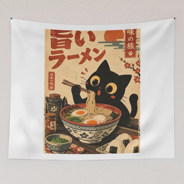 Item preview,  Cat Eating Ramen Noodle Japanese Ukiyoe Vintage Kawaii designed and sold by PurrfectHome.