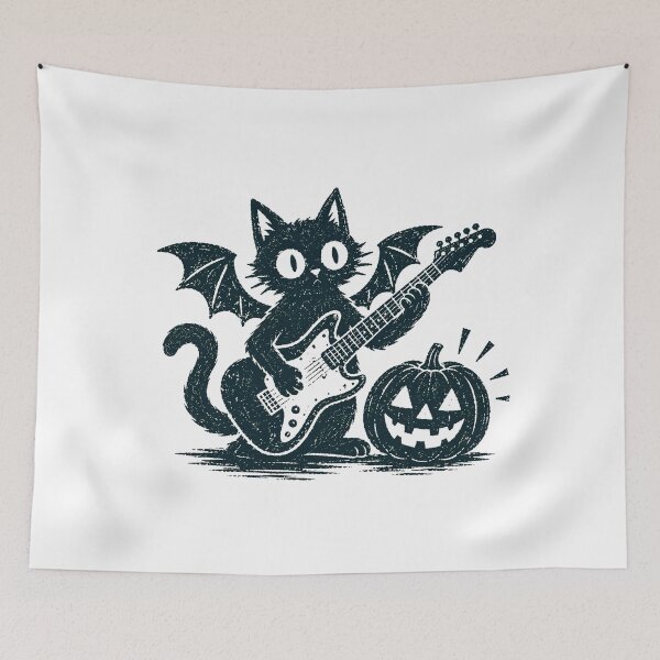 Item preview, Gothic Bat Cat Guitarist Halloween Metalhead Pumpkin designed and sold by chattsuede.