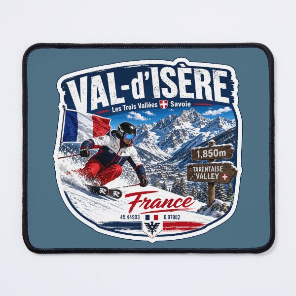 Item preview, Val-d'Isere France Skiing Ski Alps Espace Killy Sticker TShirt 01 designed and sold by OuterShellUK.