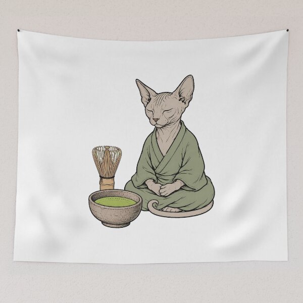 Item preview, Zen Sphynx Cat Matcha Tea Serene Meditation Lover designed and sold by chattsuede.