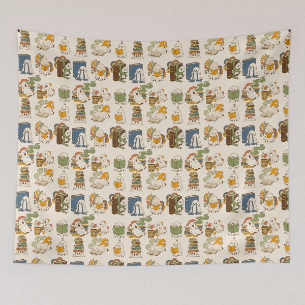 Item preview, Ghosts with books, retro 70s style - Light Colors Edition designed and sold by Shyla Marsare.