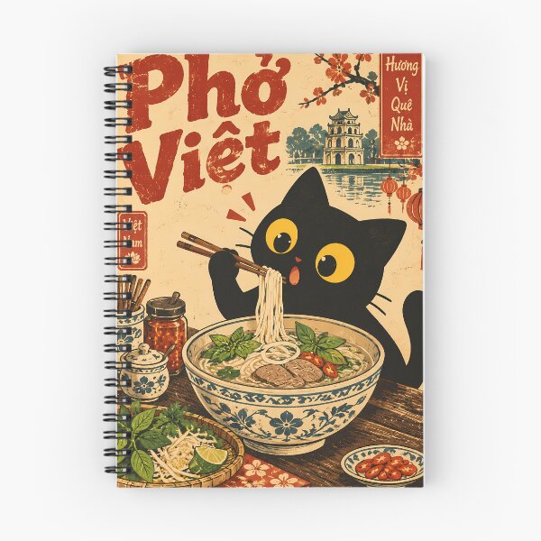 Item preview, Cat Eating Pho - Vietnamese Noodle Soup Retro Food designed and sold by PurrfectHome.