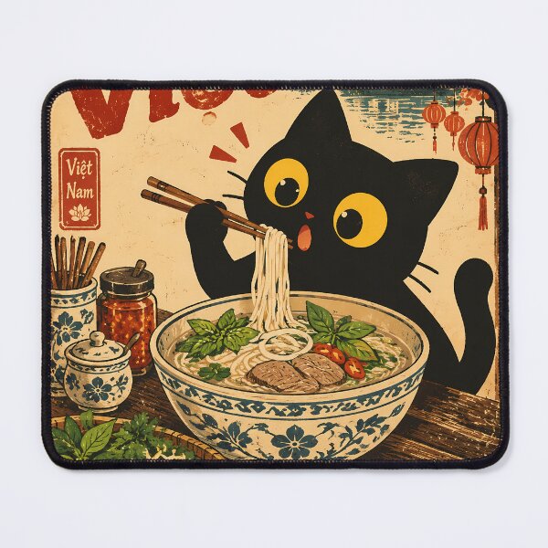 Item preview, Cat Eating Pho - Vietnamese Noodle Soup Retro Food designed and sold by PurrfectHome.