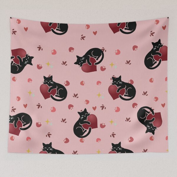 Item preview, Cute Black Cat with Red Heart Seamless Pattern designed and sold by prapapon.