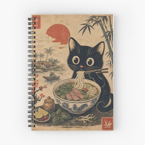 Item preview, Cat Eating Pho Noodles - Retro Asian Foodie Art designed and sold by PurrfectHome.
