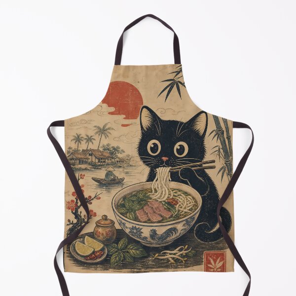 Item preview, Cat Eating Pho Noodles - Retro Asian Foodie Art designed and sold by PurrfectHome.