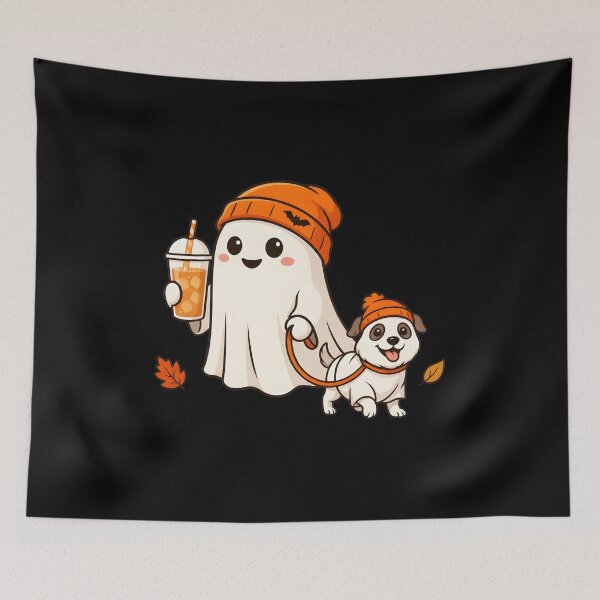 Item preview, Cute Ghost Walking Dog with Orange Beanies Autumn designed and sold by SoyLamderma.