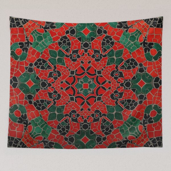 Item preview, Gaudi Inspired Red Green Mosaic Tile Kaleidoscope Pattern Print designed and sold by GrinGalore.