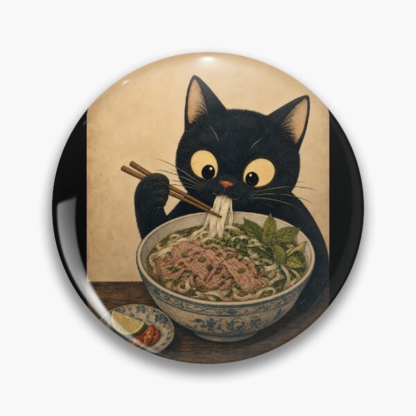 Item preview, Lindo gato negro comiendo fideos pho designed and sold by PurrfectHome.