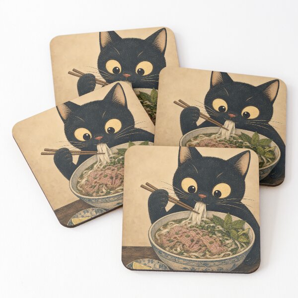 Item preview, Cute Black Cat Eating Pho Noodles designed and sold by PurrfectHome.