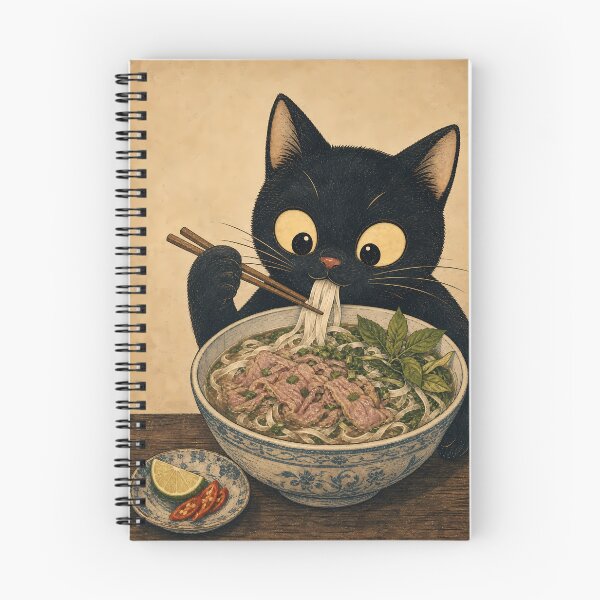 Item preview, Cute Black Cat Eating Pho Noodles designed and sold by PurrfectHome.
