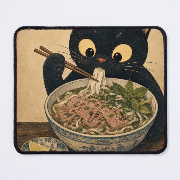 Item preview, Cute Black Cat Eating Pho Noodles designed and sold by PurrfectHome.