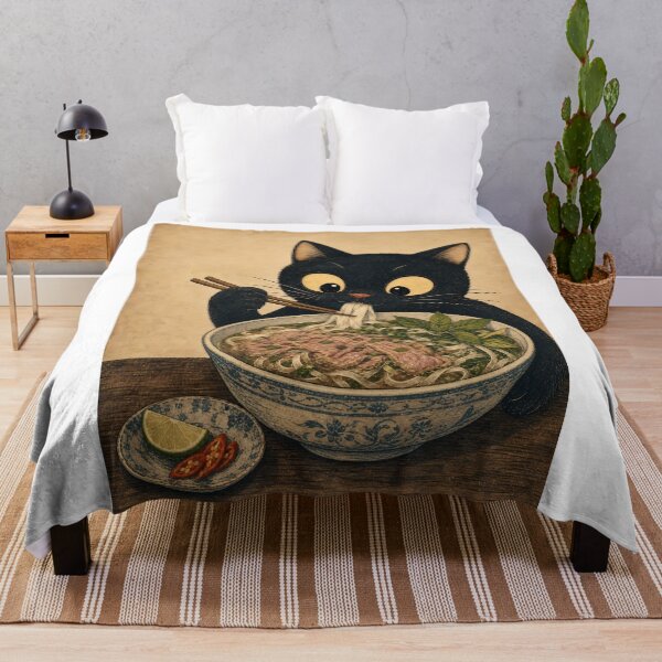 Item preview, Cute Black Cat Eating Pho Noodles designed and sold by PurrfectHome.
