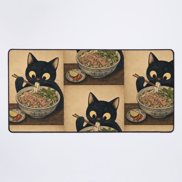 Item preview, Cute Black Cat Eating Pho Noodles designed and sold by PurrfectHome.