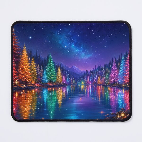 Item preview, Glowing Christmas Trees Reflected in a Magical Winter Lake designed and sold by acceleratorhams.