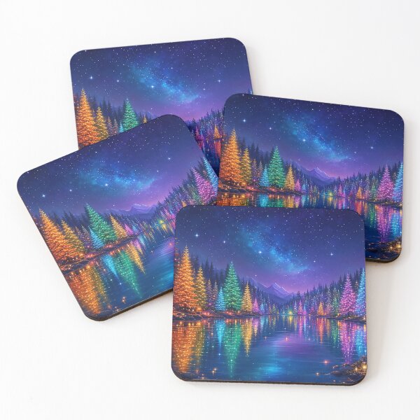 Item preview, Glowing Christmas Trees Reflected in a Magical Winter Lake designed and sold by acceleratorhams.