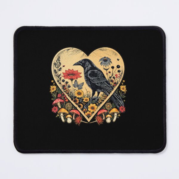 Item preview, Black Raven Cottagecore Heart Flower Crow Nature designed and sold by 68MadagascarZoo.