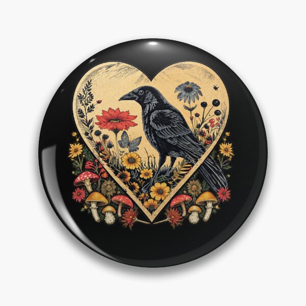 Item preview, Black Raven Cottagecore Heart Flower Crow Nature designed and sold by 68MadagascarZoo.