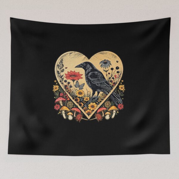 Item preview, Black Raven Cottagecore Heart Flower Crow Nature designed and sold by 68MadagascarZoo.