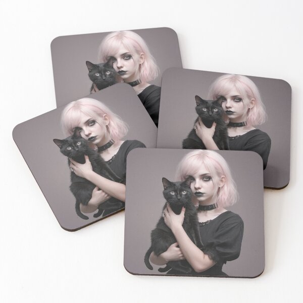 Item preview, Nocturnal gothic girl, pastel goth black cat designed and sold by TrezeTreze.