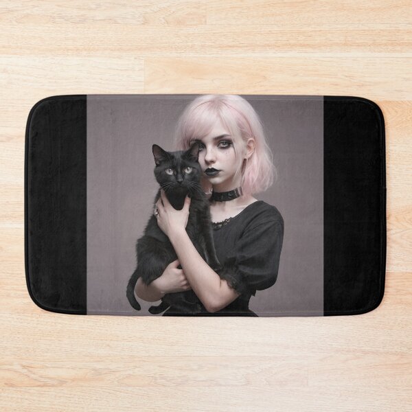 Item preview, Nocturnal gothic girl, pastel goth black cat designed and sold by TrezeTreze.