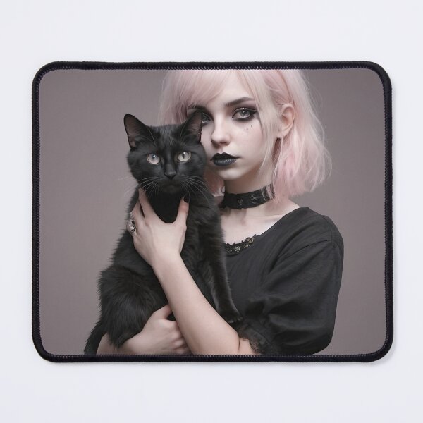 Item preview, Nocturnal gothic girl, pastel goth black cat designed and sold by TrezeTreze.