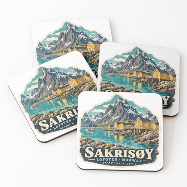 Item preview, Sakrisøy – Lofoten Norway Coordinates | Vintage Arctic Travel Poster designed and sold by ChicClicker.