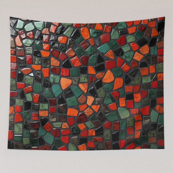 Item preview, Gaudi Inspired Red Green Black Broken Tile Mosaic Print designed and sold by GrinGalore.