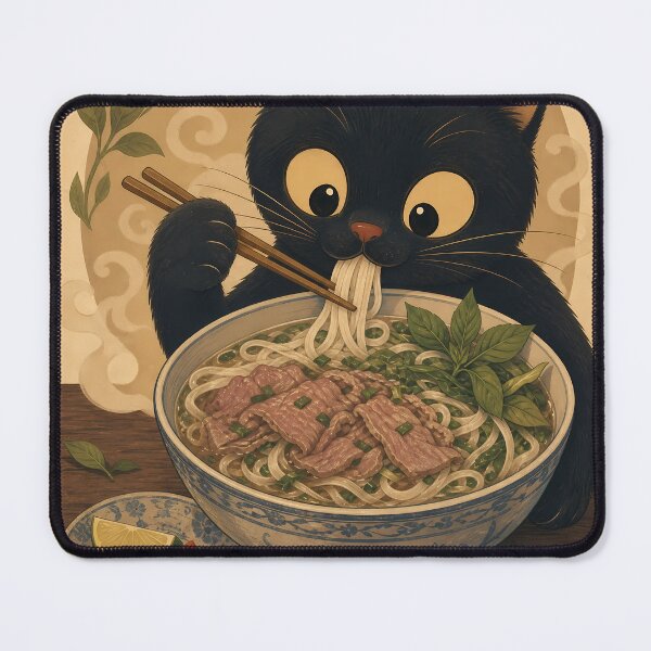 Item preview, Cute Black Cat Eating Pho - Kawaii Noodle Soup Lover designed and sold by PurrfectHome.