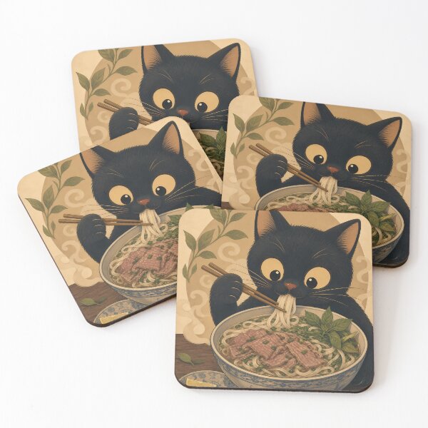Item preview, Cute Black Cat Eating Pho - Kawaii Noodle Soup Lover designed and sold by PurrfectHome.