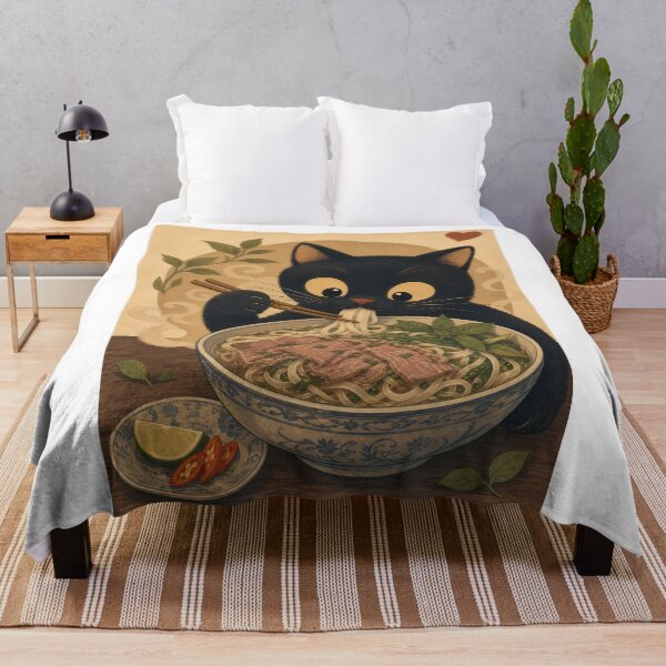 Item preview, Cute Black Cat Eating Pho - Kawaii Noodle Soup Lover designed and sold by PurrfectHome.