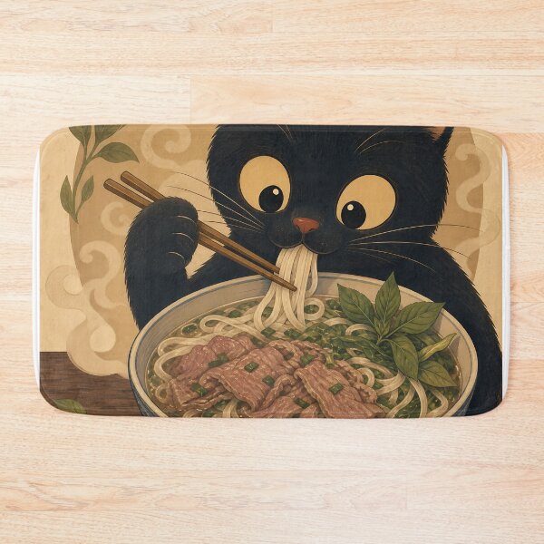 Item preview, Cute Black Cat Eating Pho - Kawaii Noodle Soup Lover designed and sold by PurrfectHome.