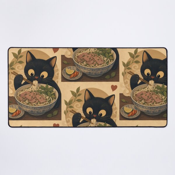 Item preview, Cute Black Cat Eating Pho - Kawaii Noodle Soup Lover designed and sold by PurrfectHome.
