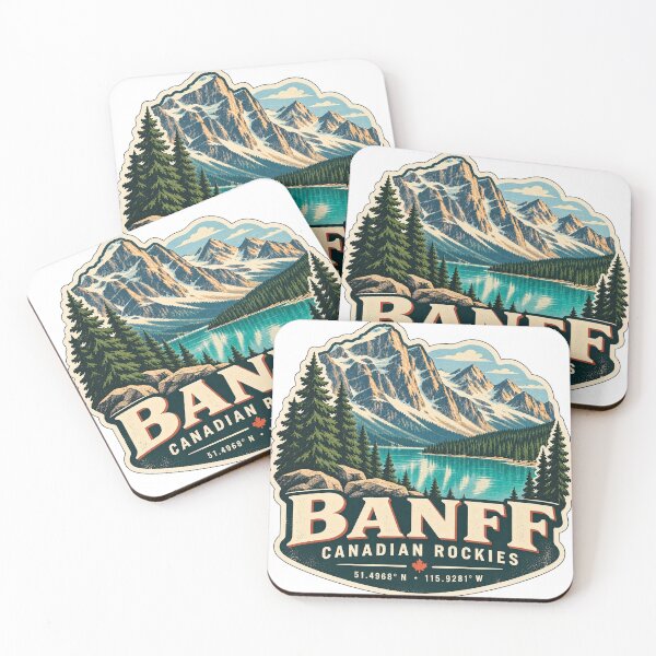 Item preview, Banff – Canadian Rockies Coordinates | Vintage Mountain Travel Poster designed and sold by ChicClicker.