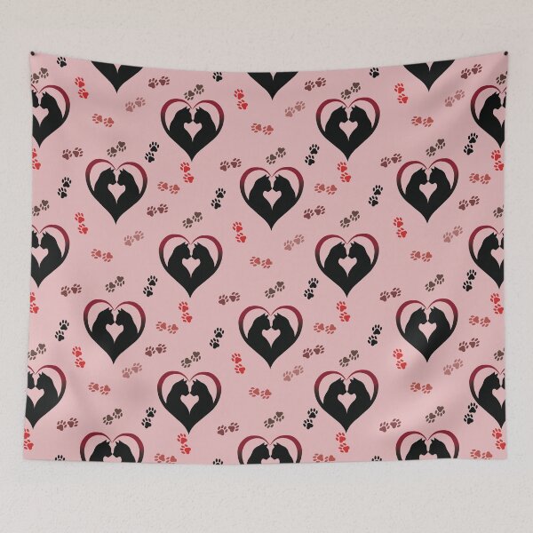 Item preview, Cat Couple Silhouette Heart Seamless Pattern designed and sold by prapapon.