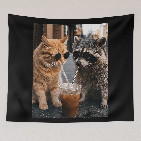 Item preview, Cool Cat Raccoon Friends Sharing Drink designed and sold by ZadehsiGG.