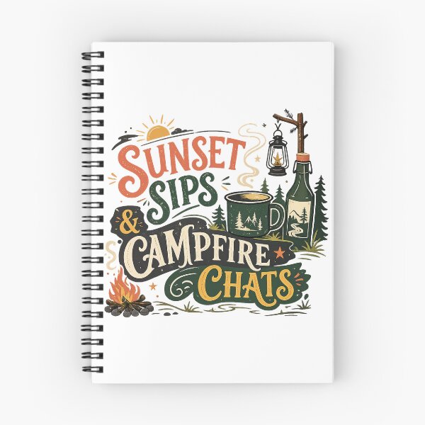 Item preview, Sunset Sips and Campfire Chats Camping Outdoor Adventure Art Design designed and sold by inkoutninja.