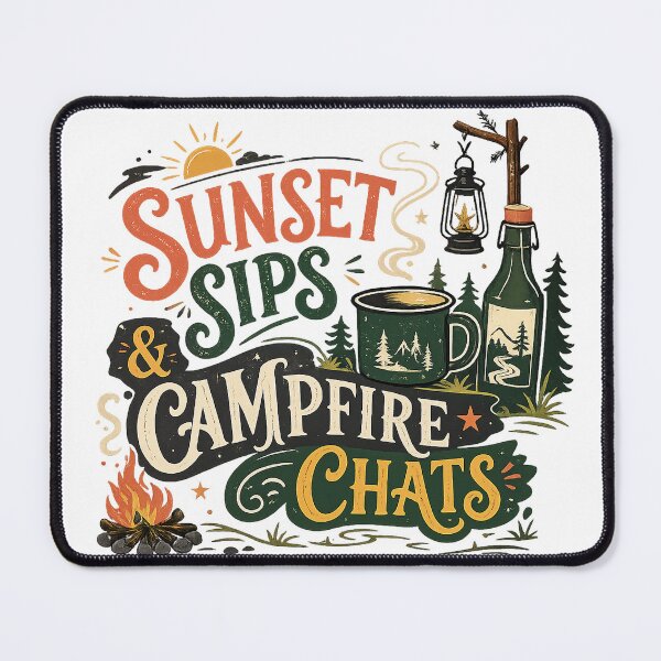 Item preview, Sunset Sips and Campfire Chats Camping Outdoor Adventure Art Design designed and sold by inkoutninja.