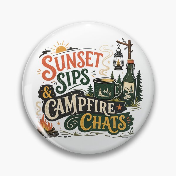 Item preview, Sunset Sips and Campfire Chats Camping Outdoor Adventure Art Design designed and sold by inkoutninja.