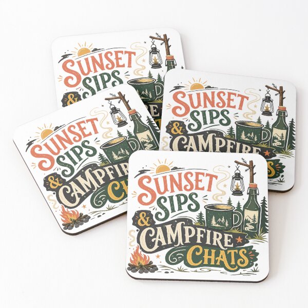 Item preview, Sunset Sips and Campfire Chats Camping Outdoor Adventure Art Design designed and sold by inkoutninja.