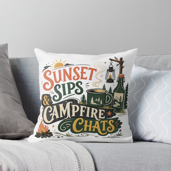 Item preview, Sunset Sips and Campfire Chats Camping Outdoor Adventure Art Design designed and sold by inkoutninja.